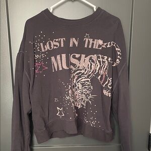 PILCRO - Black Graphic Sweatshirt with Tiger Design